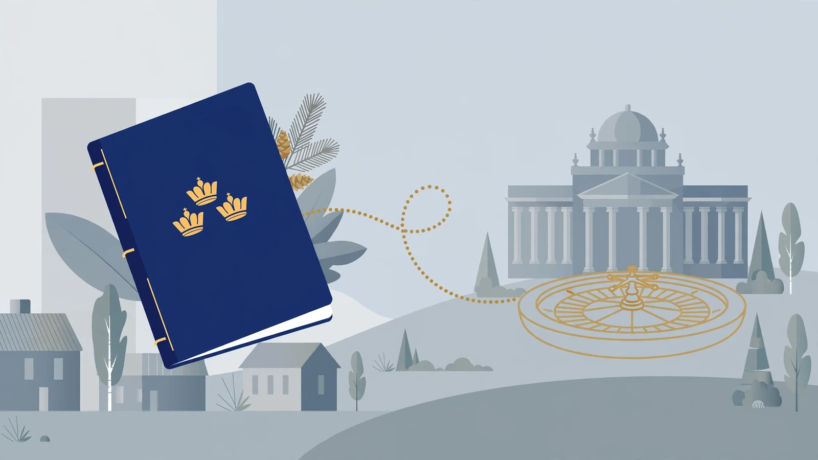 Illustration med svenskt pass och casinomiljö som symboliserar casinon utomlands