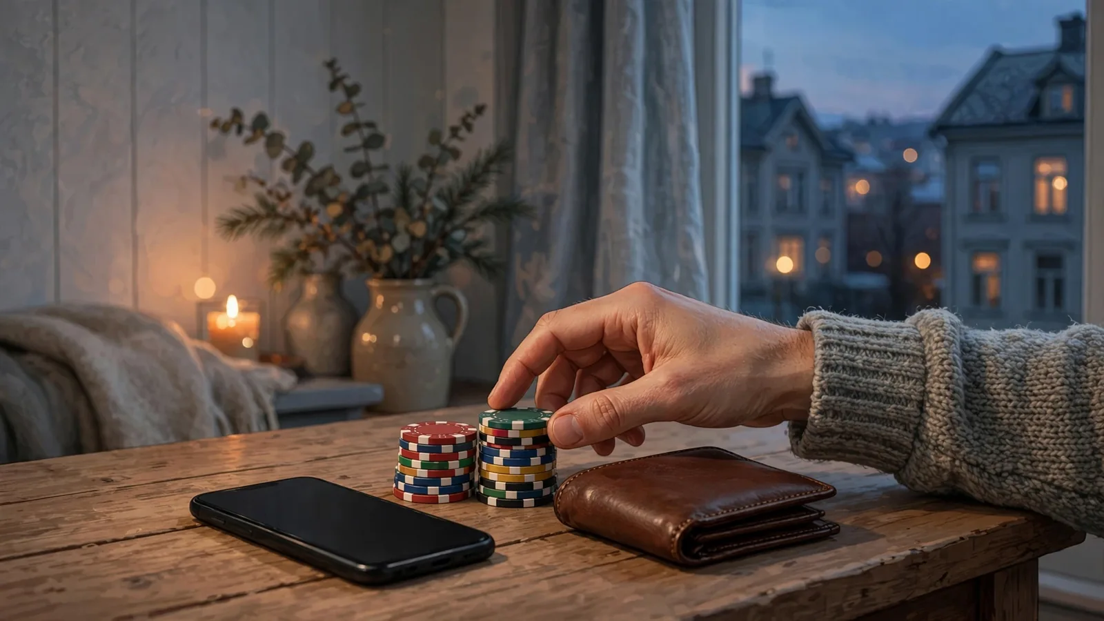 Mobil med casinofärger och Jeton-symboler
