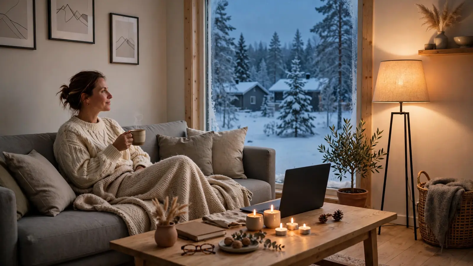 mysig svensk hemmakväll vid en laptop